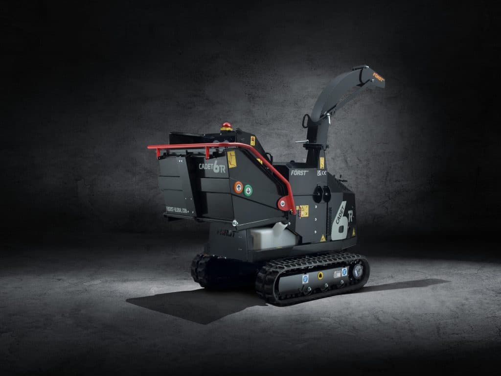 Forst Cadet 6TR tracked wood chipper left side profile showing controls
