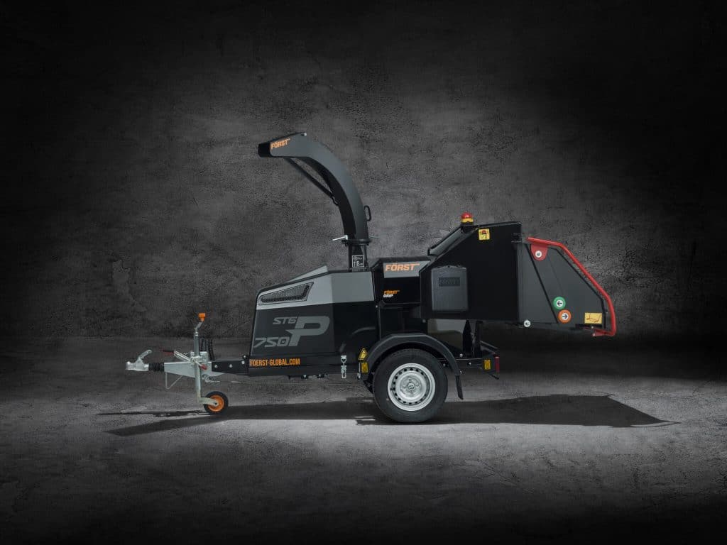 Forst ST6P 750 towable wood chipper left side profile showing feed area